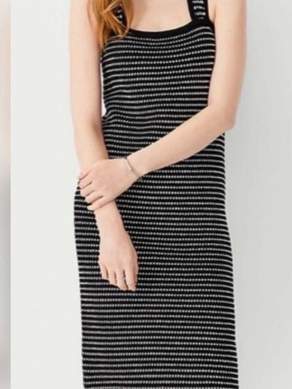 Ann Taylor Black and White Striped Midi Tank Dress